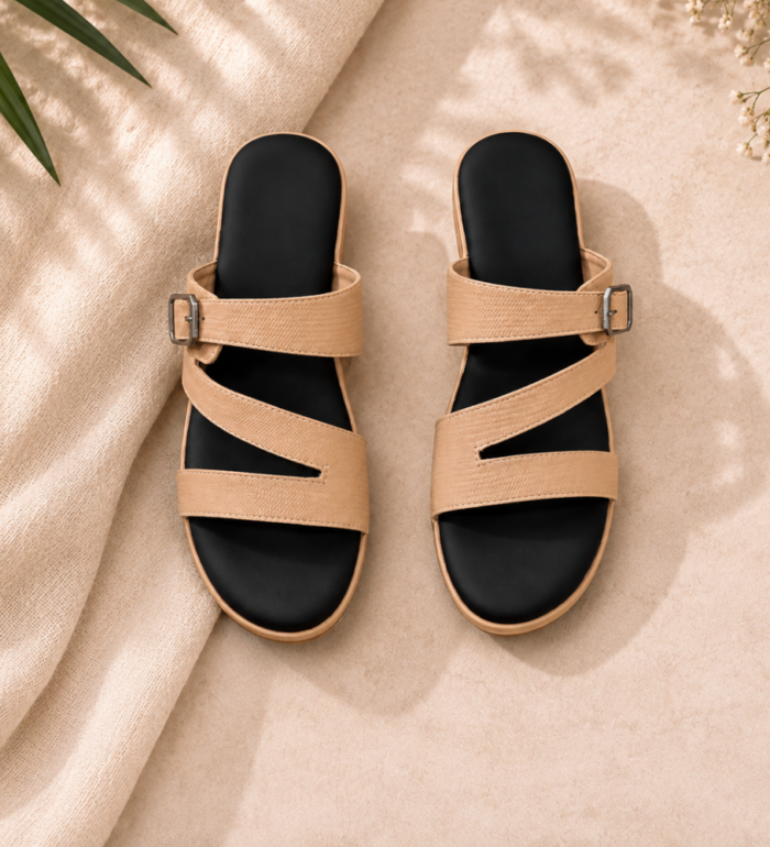 Beige Multi-Strap Comfort Sandals with Adjustable Buckle