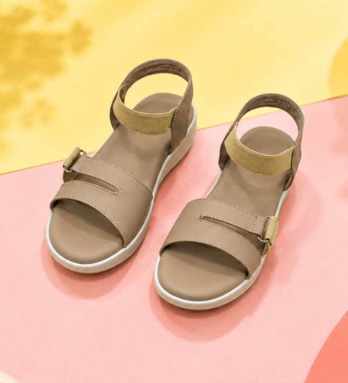 Beige Comfort Wedge Ankle-Strap Sandals