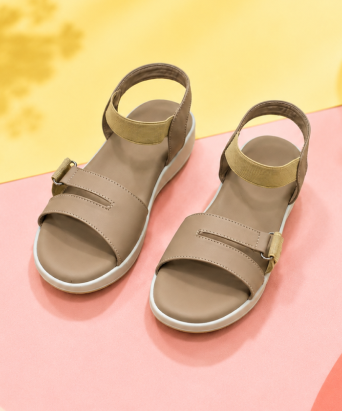 Beige Comfort Wedge Ankle-Strap Sandals : FT-029