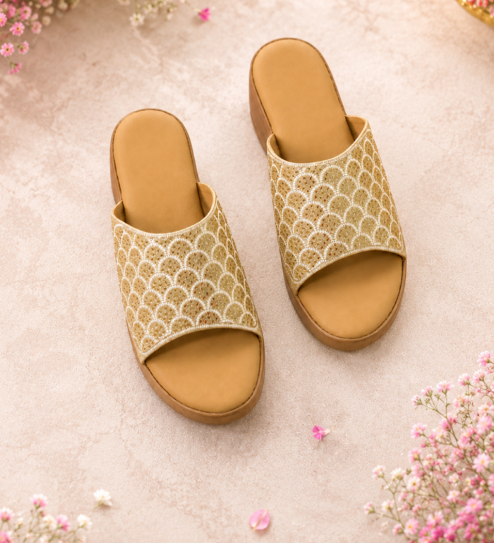 Golden Embellished Slip-On Comfort Flats