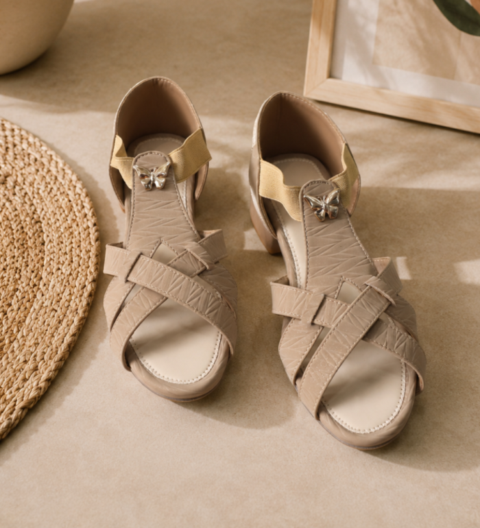 Butterfly Charm Cross-Strap Block Heel Sandals