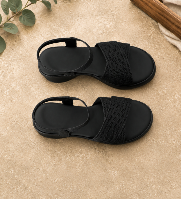 Black Comfort Wedge Sandals