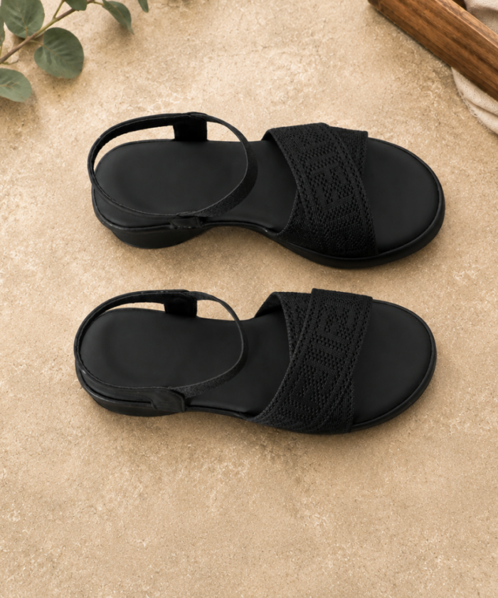 Black Comfort Wedge Sandals : FT-018
