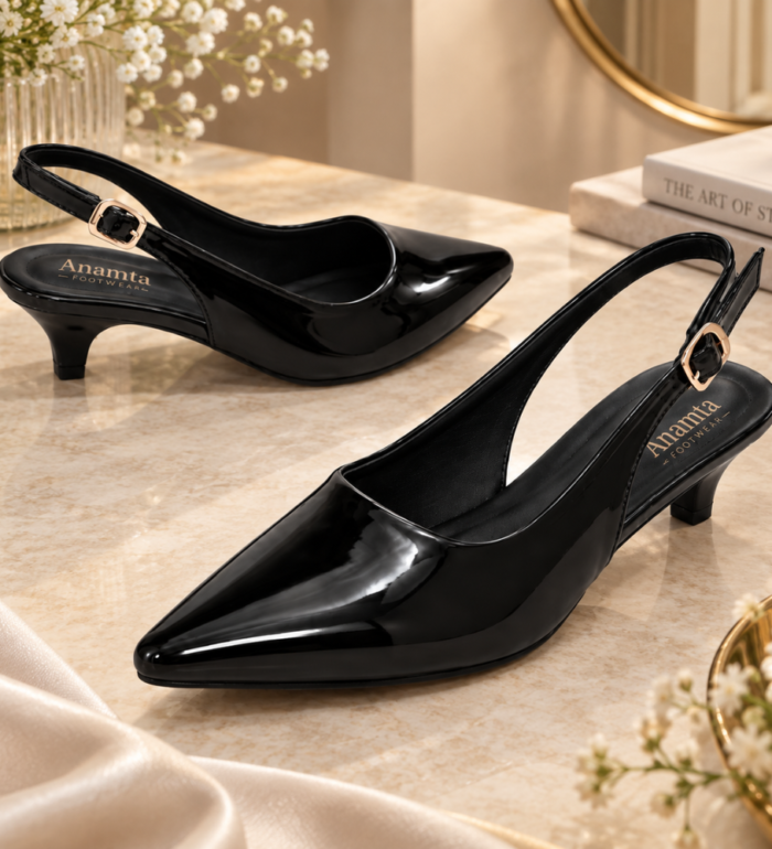 Patent Pointed-Toe Slingback Heels : FT-035