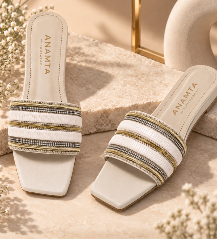 Embellished Strappy Flat Mules : FT-031